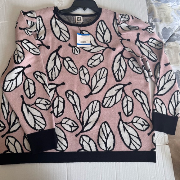 PUFF SLEEVE SWEATER. ANNE KLEIN PULLOVER SWEATER PINK AND JACQUARD. SIZE XL - Picture 11 of 16